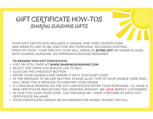 Sharing Sunshine Gift Card / Gift Certificate